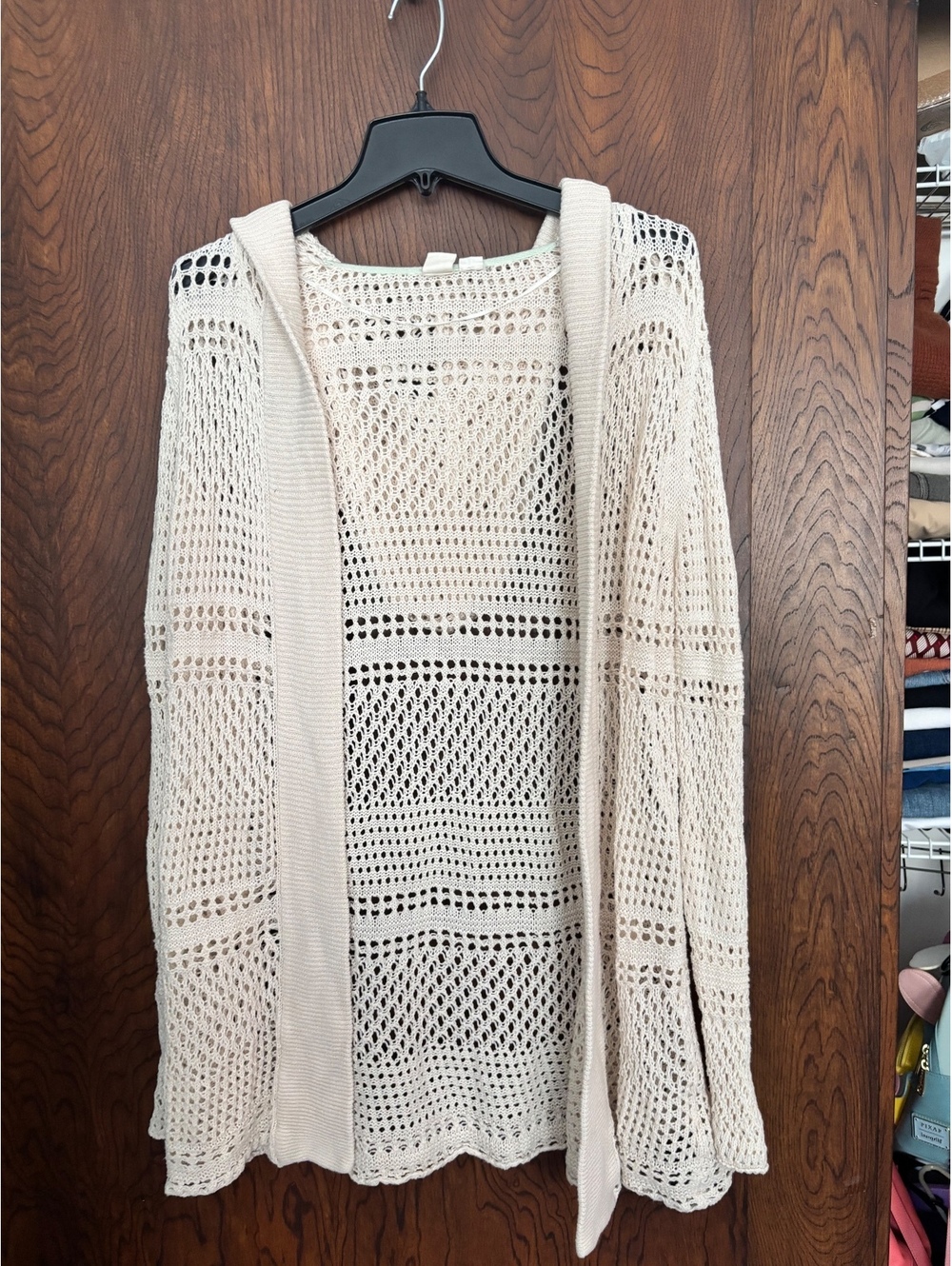 Roxy Large Beige Crochet Hooded Sweater